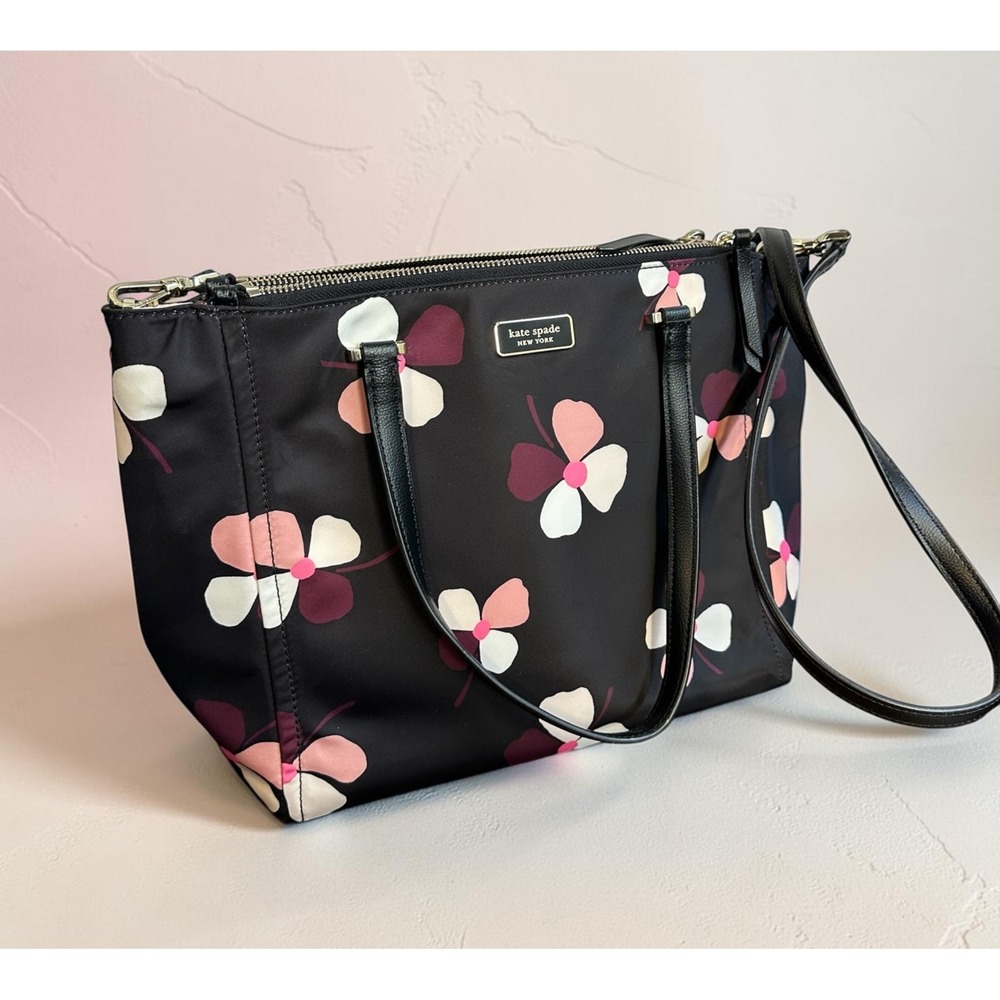 Kate Spade Dawn Dusk Buds Black Floral Nylon Satchel Tote Crossbody Bag Purse - Picture 16 of 16